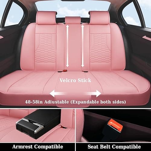 Coverado Car Seat Covers Full Set, 5 Seats Pink Seat Covers for Cars, Nappa Leather Waterproof Car Seat Covers Automotive Seat Covers Interior Accessories Universal Fit Most Cars thumbnail 5