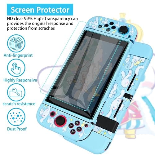 TIKOdirect Carrying Case for Switch, Cute Portable Travel Bag Accessories with Soft Protective Cover, Screen Protectors and Thumb Grip caps, Game Card Case 7in1, Blue - Switch - Blue thumbnail 4