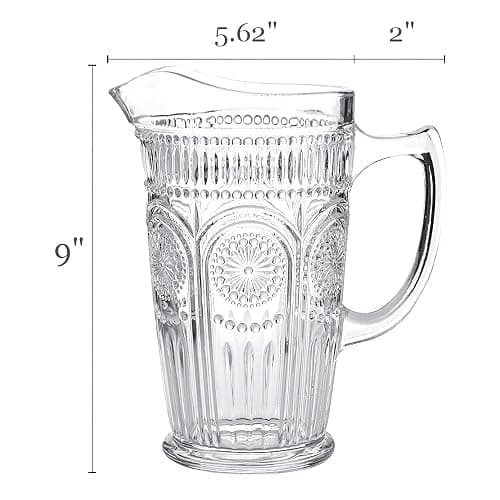 Kingrol 50 oz Glass Pitcher, Vintage Water Carafe Jug for Ice Tea, Juice, Milk, Beverages, Heat Resistant Glass Carafe for Hot/Cold Water thumbnail 3