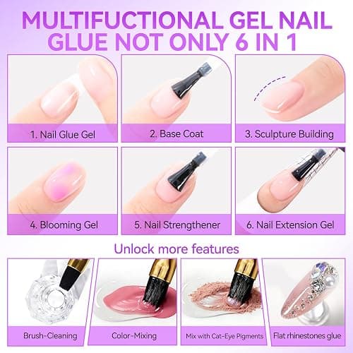 Gelike ec Nagelkleber Für Kunstnägel 6 in 1Clear Extra Stark Nail Glue Für Press On Nail Glue Gel For Nail Tips Nagelkleber Gel Für Fake Nails-Brauchen Ausharten Unter UV Nagellampe 8ML thumbnail 3