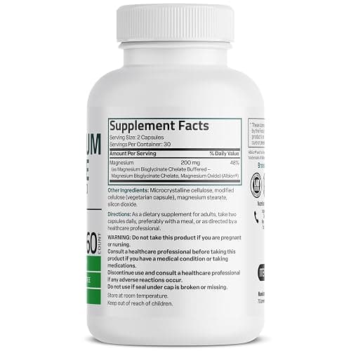Bronson Magnesium Glycinate 200 MG per Serving Chelated for High Absorption, Gentle On Stomach, Non-GMO, 60 Vegetarian Capsules thumbnail 2