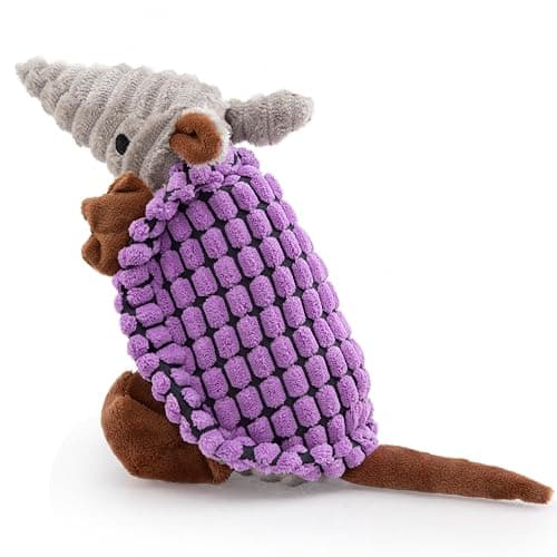 Hollypet Plush Dog Squeaky Toy Stuffed Armadillo Animal Pet Puppy Chew Toys with Clean Teeth for Small Medium Large All Breed Sizes Dogs, Purple, 8 in - Image 1