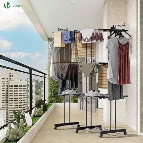 VOUNOT® Séchoir à Linge Extensible Grande Capacité Tour de Séchage 3 Niveaux Pliable 40m d’Étendage Étendoir Vertical Multifonction pour Intérieur et Extérieur Noir thumbnail 7
