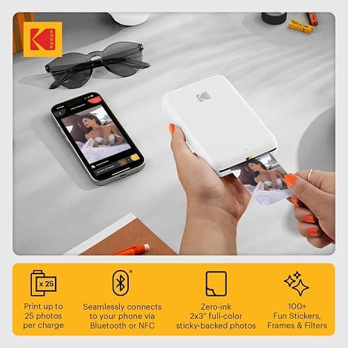 KODAK Step Instant Smartphone Photo Printer, Portable Mini Color Wireless Mobile Printer, Zink 2x3” (5.1x7.5 cm) Sticky-Back Photos, Bluetooth Compatible with iOS & Android Devices, Editing App, White thumbnail 2