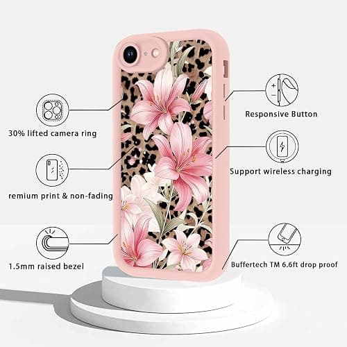 NBCDSUJ Cheetah Leopard Print Pink Lily Flower Phone Case for iPhone 17e/iPhone 16e Case Raised Camera Protection Soft Silicone Slim TPU Funda Phone Cover for iPhone 17e/iPhone 16e 6.1 Inch thumbnail 4