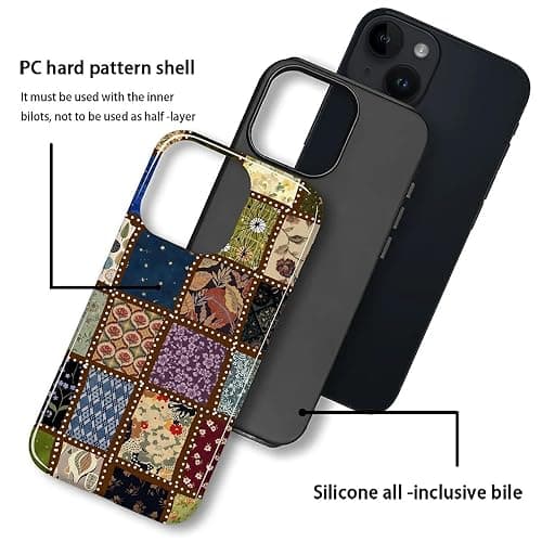 MQJCYB Case for iPhone 14 13, Hybrid Heavy Duty 2 in 1 Full Body Rugged Shockproof Protection Glossy Case for iPhone 14 13 - Checked Fabric Pattern Collage thumbnail 3