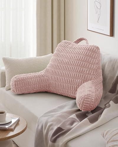 Blissful Diary Reading Pillow, Large Backrest Pillow with Shredded Memory Foam for Adult & Children, Designed for Bed and Couch Sitting Up, Includes Arms, Pockets and Washable Cover, Pale Pink thumbnail 7