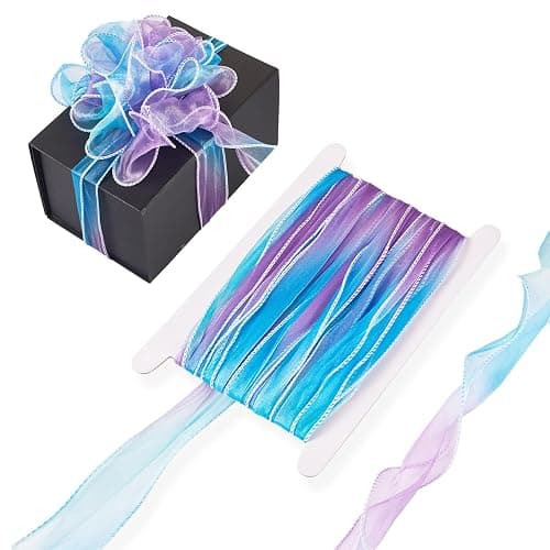 Beadthoven 10.94 Yards Purple Blue Organza Iridescent Ribbon, 2-1/8 Inches Sheer Fabric Chiffon Ribbons Mesh Christmas Decoration Ribbon Lace Trim for Big Bow, Wedding, Gift Wrapping, Bouquets, Wreath - Image 1