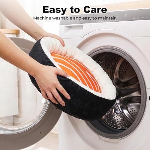 Mellownido Sushi Cat Bed, Calming Small Dog Bed 21in, Washable | Anti-Anxiety Cuddler Bed for Kitten & Puppy, Ultra-Soft Plush Fur, Non-Slip Bottom, Fully Machine Washable Pet Bed thumbnail 8