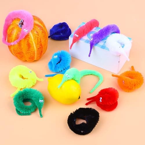 CCINEE 48 Pcs Magic Twisty Worm Wiggly Twisty Fuzzy Worms on a String Magic Worm Toys for Kid Cat Party Favors, 12Colors thumbnail 6