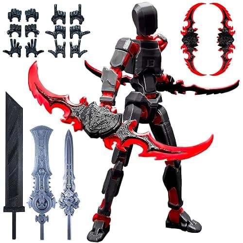 altuco T13 Action Figure for Kids,3D Printed Titan 13 Figure with Multiple Accessories,Dummy 13 Desktop Decorative Toy(Black-red) - Image 1