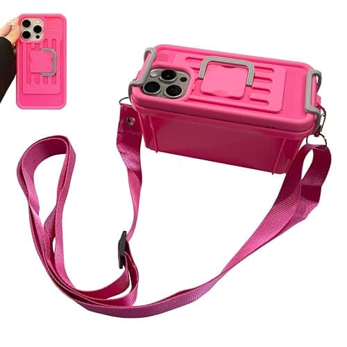 QoKcoahn Storage Box Phone Case for iPhone 16,Creative Box Crossbody Phone Case with Adjustable Long Shoulder Strap Funny Kawaii Anti Fall Soft Silicone Protector Rose Red - iPhone 16 - Rose Red - Image 1