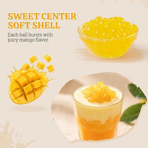 52USA Mango Popping Boba Peals 7.05 Pound, Bursting Boba Pearls for Bubble Tea, Beverages, Ice Cream, Shakes, Yogurt, Desserts, Smoothies & Drinks Toppings thumbnail 4