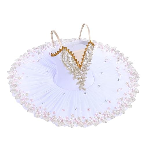 IBAKOM Girls Ballet Dance Dress Swan Lake Sling Strap Lace Pearl Embroidery Camisole Gymnastic Leotard Tutu Costume Figure Skating Dancewear Ballerina Outfit thumbnail 2