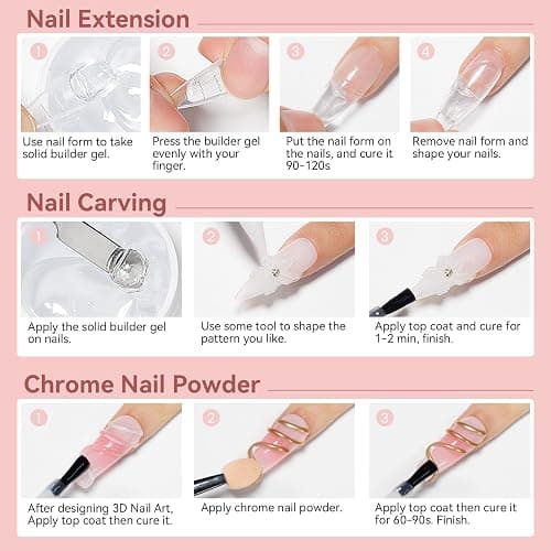 Bevimee 3D Molding Gel for Nails, 3D Nail Sculpting Gel for Nail Art | 3PCS Clear White Pink 3D Gels for Nails Non-Sticky for Carving Extension Sculpture Manicure Salon DIY at Home 5g/0.18 Oz thumbnail 8