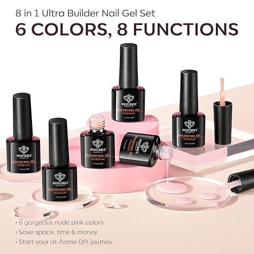modelones Builder Nail Gel Polish Set, Base Colors Jelly Nude Pink Hard Strengthener Rubber Gel Polish 8-in-One Extension LED Nail Lamp Cured 6 Colors thumbnail 7