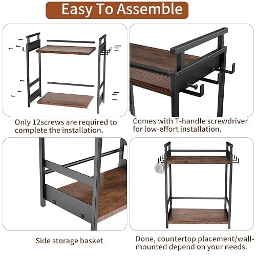 KLM Coffee Bar Organizer for Home Office, 6 Hooks Coffee Cup Holder Rack | Kitchen Counter Storage Shelf , Coffee and Tea Condiment Station Organizer thumbnail 7