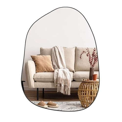 PERFNIQUE Irregular Wall Mirror Asymmetrical Mirror, 32''x24'' Black Mirror for Bathroom Bedroom Living Room Entryway, Decorative Modern Wall Decor, Wall Mounted (Black, 32''x24'') thumbnail 8