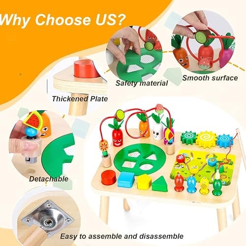 HEYLANDU Activity Table, Montessori Toys for 1 2 Year Old Girls Boy Gifts, 7 in 1 Wooden Sensory Play Table for Toddler 1 2 3, Learning Toys for Baby 12-18 Months 1st Christmas Birthday Gifts thumbnail 5