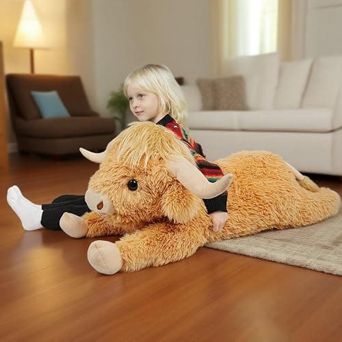 WDXDSOB 38.5 Inch Yellow Giant Highland Cow Plush Stuffed Animal - Large Cow Pillow Gift for Kids and Adults, Couch & Bed Decor thumbnail 7