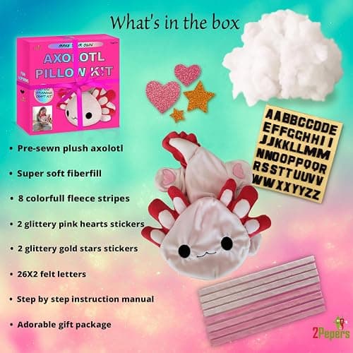 Make Your Own Axolotl Plush Pillow Kit Arts and Crafts for Kids (No Sew), DIY Axolotl Stuffed Toys for Girls & Boys Ages 3 4 5 6 7 8 9 10 + Years Old, Animal Activity, Squishy Plushy, Girls Presents thumbnail 3