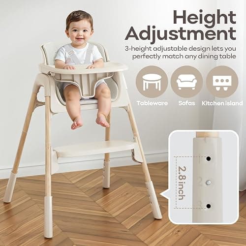 Mloong High Chair for Babies and Toddlers - Adjustable 4-in-1 Baby High Chairs with Dishwasher Tray, Easy Clean Highchair, Beige thumbnail 5