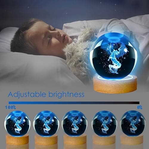 LINSINA Dragon Lamp, 80mm 16 Colors Crystal Ball Night Light with Wooden Base and Remote Control, Birthday Gift and Dragon Gifts for Women Men Kids thumbnail 4