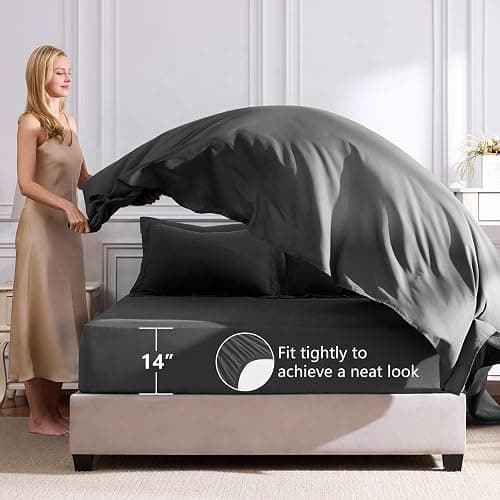 CozyLux King Size Comforter Set Dark Grey - 7 Pieces Bed in a Bag King, Luxury Soft Bed Set for All Seasons, Bedding Set with Down Alternative Comforter, Sheets, Pillowcases & Shams thumbnail 6