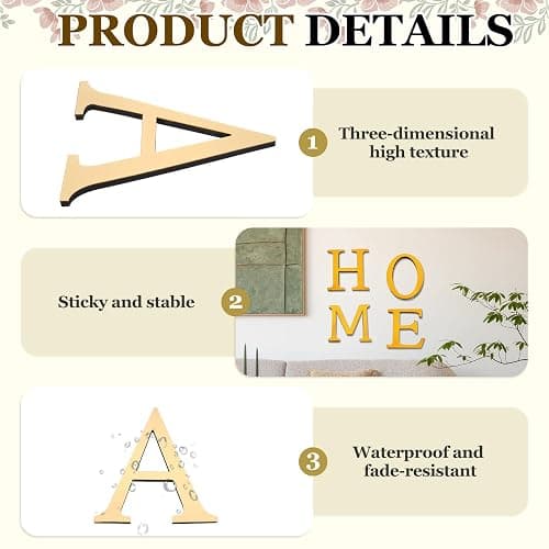PATIKIL 7.87 Inch 3D Acrylic Alphabet Mirror Wall Stickers Letter A Self-Adhesive Home Decor Letter Sign Art Sticker Decal for DIY Home Decoration Light Gold thumbnail 4