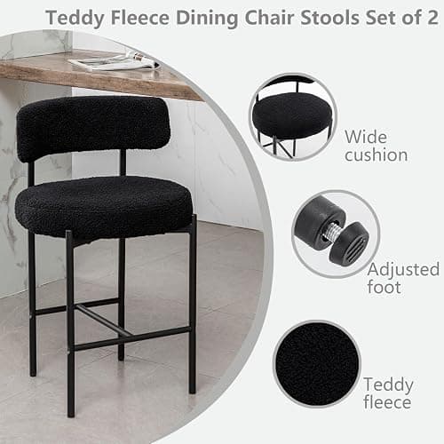 Canxkun Boucle Bar Stools Set of 2, 24" Modern Counter Stools with Backs, Black Upholstered Barstools for Kitchen Island, Bar, Cafe thumbnail 3