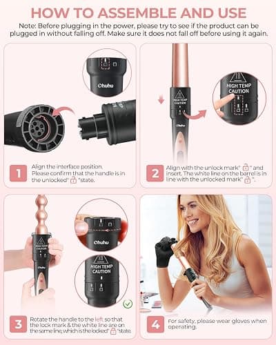 5 in 1 Curling Wand Set, Ohuhu Interchangeable Ceramic Barrels Curling Iron (9-32mm), Fast Heating Lightweight Dual Voltage Hair Curler for Home & Travel with Heat Glove & Clips, Gift for Women | Dual voltage, heats in 30 second, 356-410°F adjustable, travel-friendly, lightweight, 2 clips & heat glove, Gift for women thumbnail 3