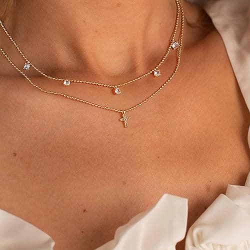 Rotnso Cross Necklace for Women 14K Gold Silver Plated Dainty Small Cross Pendant Choker Simple Trendy Cute Cross Charm Chain Necklace Easter Basket Stuffers Baptism Religious Faith Jewelry Gift thumbnail 2