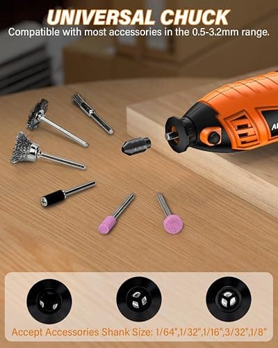 Akdomart Multiherramienta, 200W mini amoladora eléctrica, Herramienta Rotativa con 135 accesorios, 6 velocidades ajustables, 8000-35000 rpm, para grabar, taladrar, cortar, esmerilar thumbnail 3