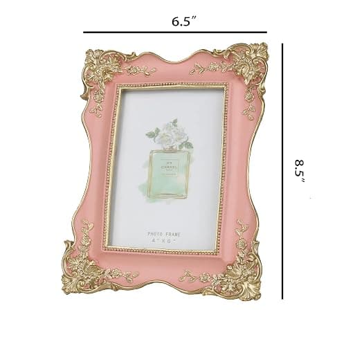 Kaolituis Vintage Picture Frame 4x6 with Gold Trim Antique Tabletop Wall Hanging Photo Frame with Glass Front for Home Decor,Gift Ideas (Pink) thumbnail 3