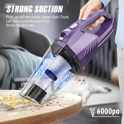 Handheld Vacuum Cordless - Car Vacuum Portable & Small Vacuum Cleaner with 6KPa Suction, USB Vacuum Cordless Rechargeable, HEPA Filter, LED Light for Pet Hair, Home, Car, Office - Includes Accessories thumbnail 7