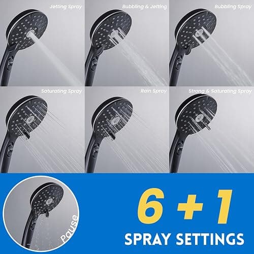 Ryamen Dual Shower Head Combo, 8'' High Pressure Rain Shower Head with Handheld Spray, 6 Settings Handheld Showerhead, 15" Height Adjustable Slide Bar, Angle Adjustable, Matte Black thumbnail 3