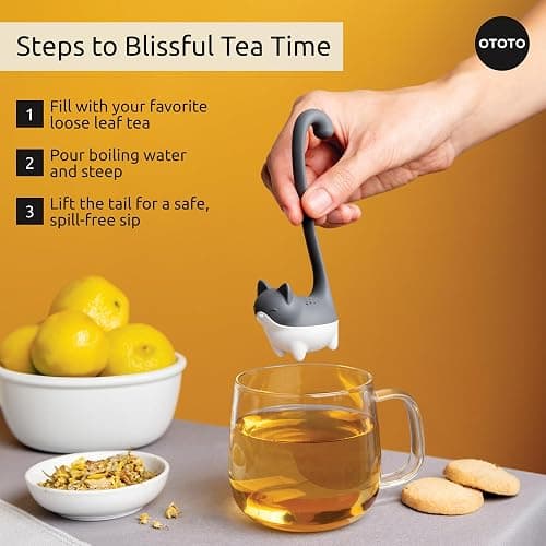 OTOTO Louie Cat Tea Infuser - Cats Loose Leaf Steeper & Diffuser, Tea Strainer Accessories, Cute Gifts for Cat Lovers, White Elephant Gifts, Cute Kitchen Accessories thumbnail 8