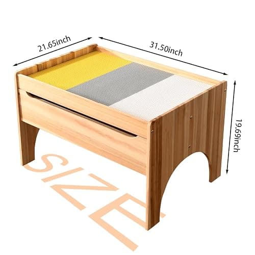 BIRASIL Wooden Kids Activity Table with Storage, Multi-Purpose Sensory Table for Children, Play Table Compatible with Building Block Board for Preschool Toddler Boy & Girl (Classic-with Drawer) thumbnail 2