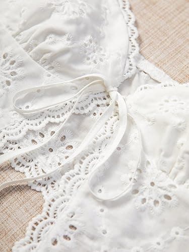 SweatyRocks Women's Casual Hollow Out Tie Front Cami Top Lace Trim Slim Fit Crop Tops - Medium - White thumbnail 3