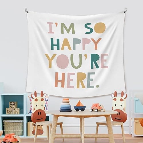 XLDLIOO Boho Classroom Tapestry, Boho Classroom Decor, Inspirational Wall Tapestry Hanging for Bedroom, I'm So Happy You're Here, Educational Welcome Tapestries Wall Decor Art for Kids Dorm Living Room Party 60x50in - 60x50in - happy thumbnail 3