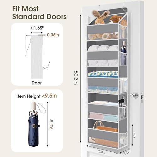 SpaceHacks 1 Pack Over The Door Organizer, Hanging Storage Organizer with Clear Window, 40lb Ultra Sturdy Large Capacity Room Organizer for Pantry Laundry Bathroom Nursery Closet Baby Essential (Grey) thumbnail 2