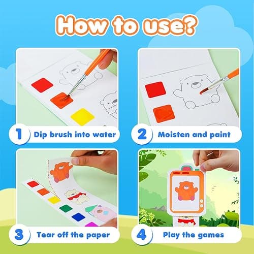 YPLUS Pocket Paint with Water Book for Toddler, Art Activities Craft Toys Watercolor Painting Paper for Kids, Gift for Kids Ages 1-3, 2-4, 4-6,Drawing with Brush - Monsters thumbnail 3