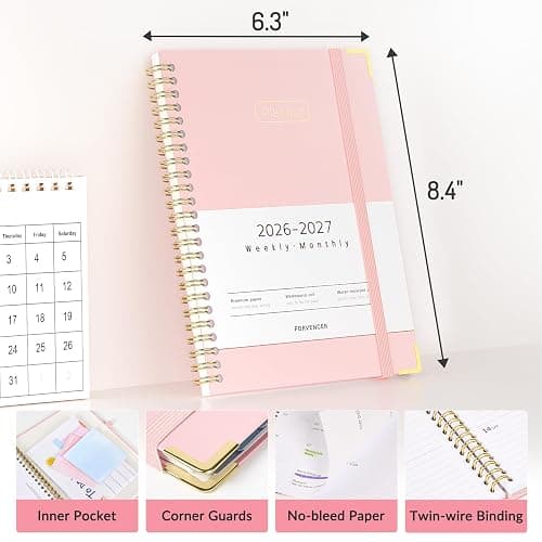 Forvencer Academic Planner 2026-2027, Hardcover Calendar Planner Weekly & Monthly, July 2026 - June 2027, 6" x 8", Daily Agenda with Tabs, College School Organizer for Student Teacher, Beige thumbnail 3