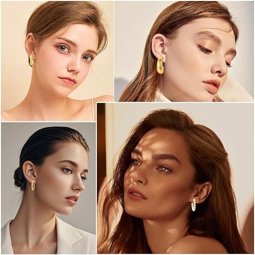 QYCX 36Pairs Women Earrings Gold Hoop Earrings Fashion Hypoallergenic Chunky Twisted Pearl Stud Earrings Hoop Earrings Geometric Earrings Gold Stud Earrings Fashion Big Geometric Earrings, Hanging Earring Statement Women Earrings Fashion Chunky Pearl Earrings Fashion Jewelry for Women Girls Summer Beach, Gold Hoop Earrings for Women Birthday Party Jewelry Gifts thumbnail 2
