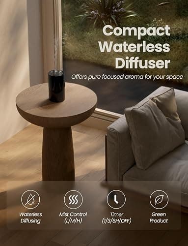 Waterless Essential Oil Diffuser, Portable Aromatherapy Diffuser with 20mL Capacity, Battery Operated Mini Scent Diffuser,3 Mist Levels & Timers, Leak-Free, for Home, Car, Office (Black) thumbnail 2