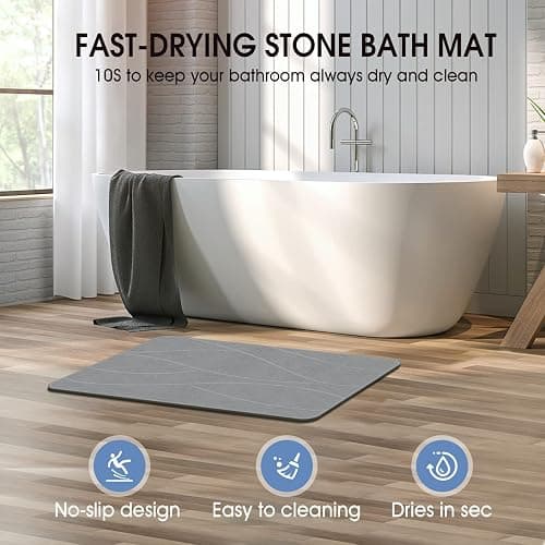 Veeloim Stone Bath Mat Diatomaceous Earth Shower Mat Non-Slip Super Absorbent Diatomite Stone Bath Mats for Bathroom Floor Quick Drying Natural Easy to Clean(23.6''×15.4" Gray) thumbnail 3