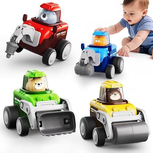 Eterfun Press to Go Car Toy for Toddlers 1-3, 4 in 1 Engineering Vehicle Racing Cars Infant Play Set, Push and Go Car Baby Toys for 6-9-12-18 Months, 1st Birthday Gifts for 1-2 Years Old Boys Girls - Image 1
