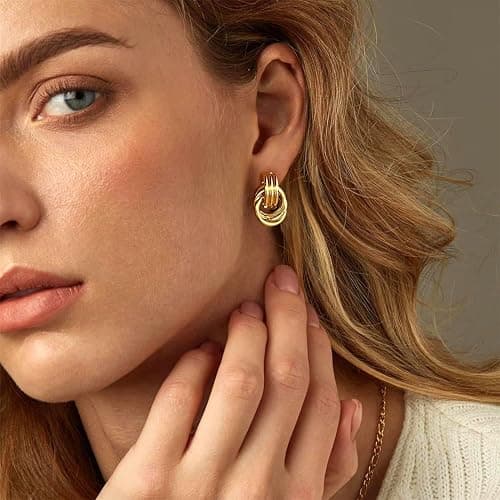 QJLE Two Tone Drop Dangle Earrings - Gold Silver Plated Hoop Huggie Earrings for Women - Trendy Jewelry thumbnail 8