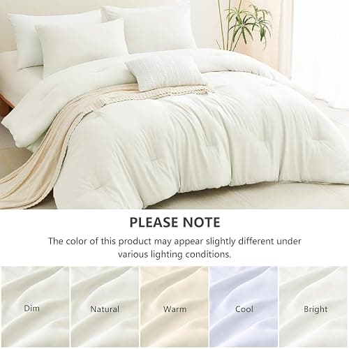 CozyLux Full Size Comforter Set Ivory, 3 Pieces Lightweight Down Alternative Quilted Bedding Sets, All Season Soft Breathable Solid Comforter with 2 Pillowcases, Luxury Soft Bed Set for Home thumbnail 7