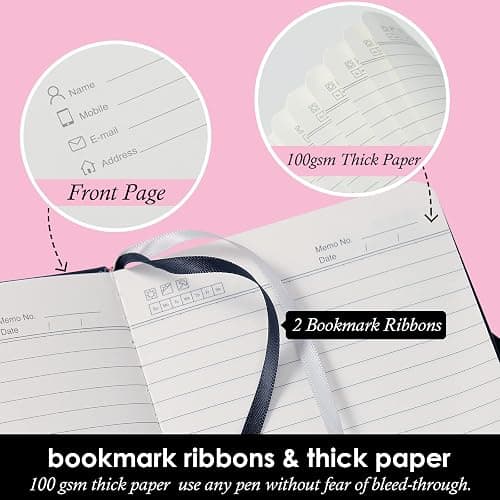 Small Notebook Pocket Journal, A6 3.7" x 5.7", 3 Pack, Black Leather Cover | With Pens, Hardcover, 100Gsm Thick Lined Paper, For Women Men Work Writing Note Taking, School Office Supplies thumbnail 4